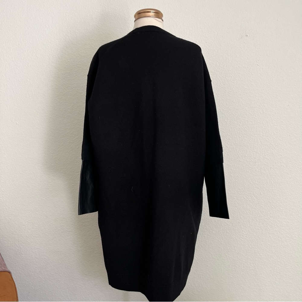 ALLSAINTS All Saints Essy Leather Cuff Trim Merino Wool Black Sweater Cardigan - Picture 10 of 12
